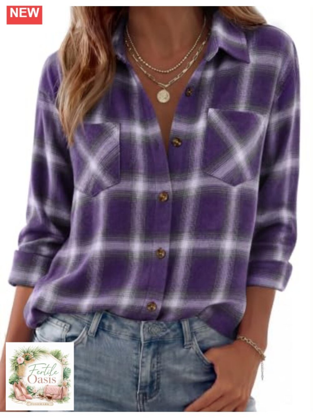 Womens Flannel Shirt Long Sleeve Button Down Plaid Casual Top